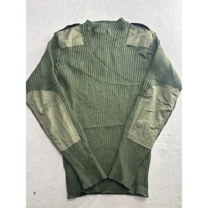 Military Style Wool Sweater Olive Green Mock Neck Epaulets Elbow Patches Size 40